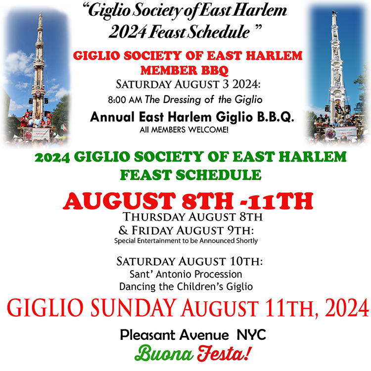 2024 East Harlem Giglio Banner Feast Dates